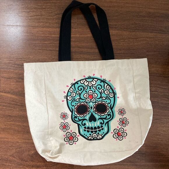Canvas Tote Bag with Skull Design - Picture 1 of 2